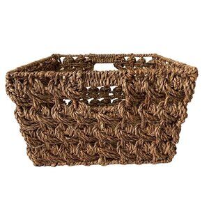 Handwoven Natural Seagrass Basket With Handles For Storage Or Decoration